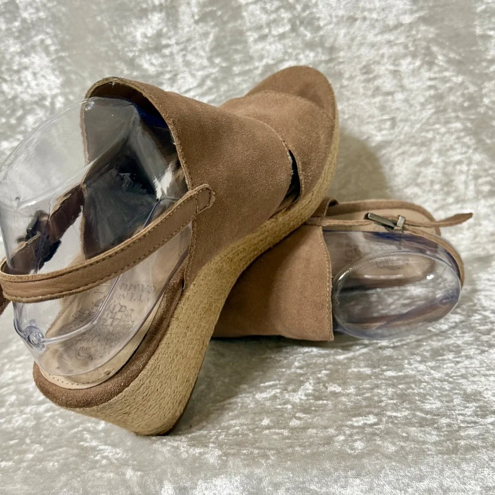 Vince Camuto Women 8.5M Tan Suede Espadrille Wedge Sandals Open Toe‎ Ankle Strap